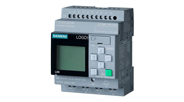 Логический модуль Siemens LOGO! 24RCE 6ED1052-1HB08-0BA2, дисплей, питание 24 В AC/DC, 8 DI/4 DO (реле), память 400 блоков, расширяемый, Ethernet, встроенный веб-сервер