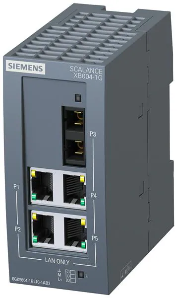 ​Промышленный коммутатор Siemens SCALANCE XB004-1G 6GK5004-1GL10-1AB2, неуправляемый, 4 порта 10/100/1000 Мбит/с RJ45, 1 порт 1000 Мбит/с SC (многомодовый), питание 24 В DC, степень защиты IP20