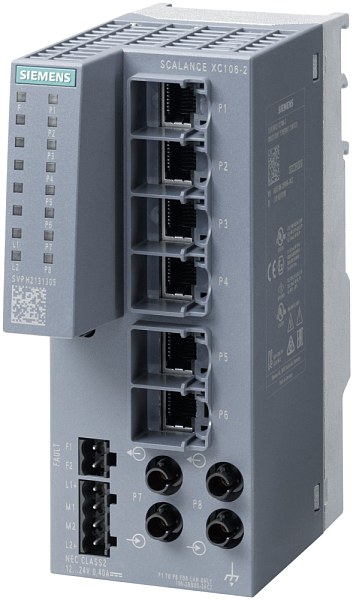 Промышленный коммутатор Siemens SCALANCE X106-2 6GK5106-2BB00-2AC2, 6 портов 10/100 Мбит/с, 1 порт 100 Мбит/с, питание 24 В DC