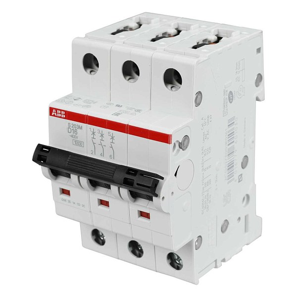 Автоматический выключатель ABB S203M-D16 2CDS273001R0161, 16 А, 3 полюса, характеристика D, 400 В