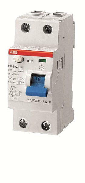 УЗО ABB F202 AC-63/0.5 2CSF202001R4630, 63 А, 2 полюса, тип AC, ток утечки 500 мА