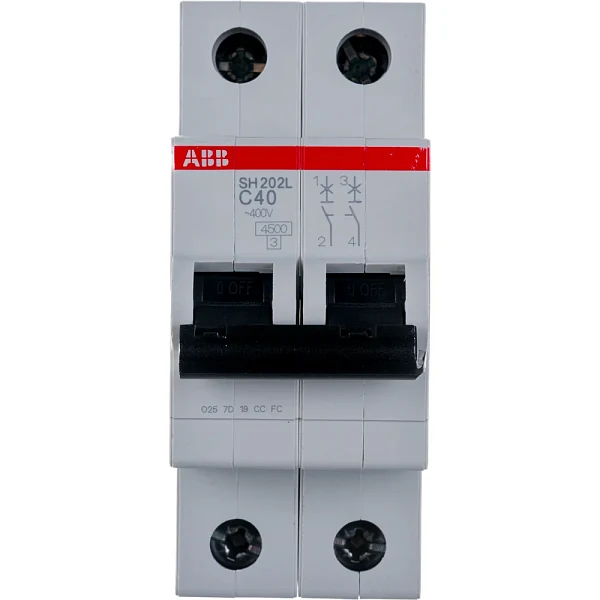 Автоматический выключатель ABB SH202-C40 2CDS212001R0404, 40 А, 2 полюса, характеристика C, 400 В