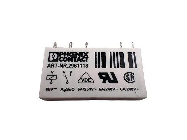 Реле Phoenix Contact REL-MR-60DC/21 2961118, 1 переключающий контакт (SPDT), катушка 60 В DC, ток нагрузки до 6 А