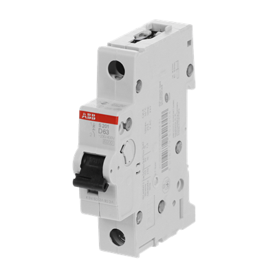 Автоматический выключатель ABB S201-D63 2CDS251001R0631, 63 А, 1 полюс, характеристика D, 230 В