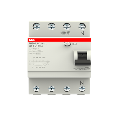 УЗО ABB FH204 AC-63/0.03 2CSF204006R1630, 63 А, 4 полюса, тип AC, ток утечки 30 мА