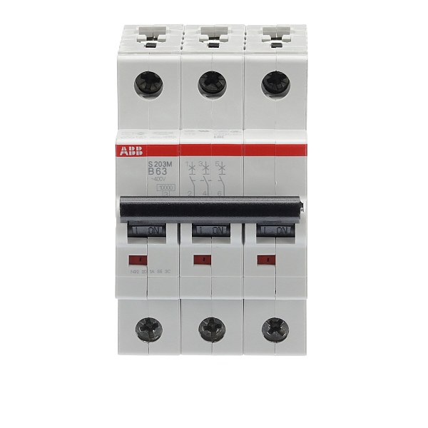 Автоматический выключатель ABB S203M-B63 2CDS273001R0635, 63 А, 3 полюса, характеристика B, 400 В