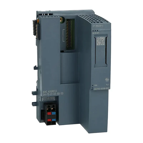 Контроллер Siemens CP 1542SP-1, 6GK7542-6UX00-0XE0, для ET 200SP, Ethernet 10/100 Мбит/с, 24 В DC, IP20, поддержка TCP/IP, ISO-on-TCP, UDP, SNMPv1, DHCP, NTP, IPv4/IPv6, до 32 соединений, монтаж на DIN-рейку