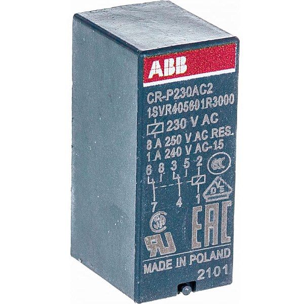 Промежуточное реле ABB CR-P230AC2, 230 В AC, 2 переключающих контакта, 8 А