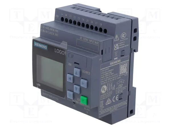 Логический модуль Siemens LOGO! 12/24RCE 6ED1052-1MD08-0BA0, питание 12/24 В DC, 8 дискретных входов, 4 релейных выхода, память на 400 блоков, расширяемый, интерфейс Ethernet, встроенный веб-сервер, поддержка microSD-карт