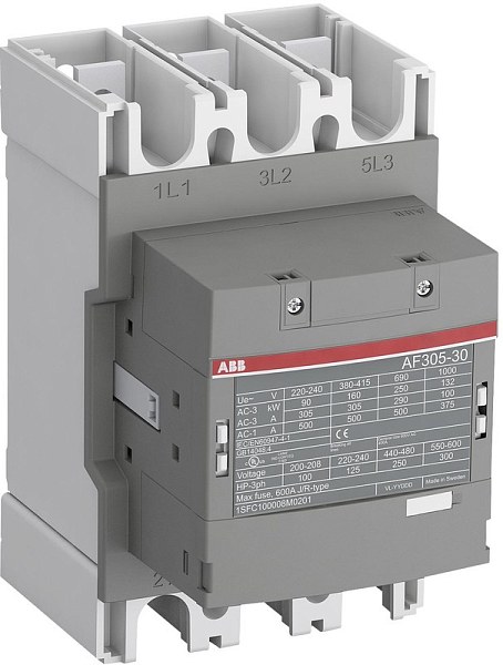 Контактор ABB AF305-30-11-13, 3-полюсный, серия AF, номинальный ток 370 А, катушка 116–370 В AC/DC.