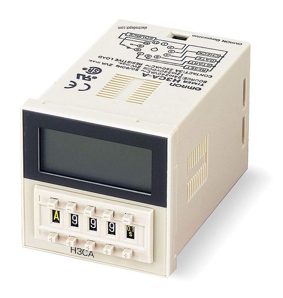Реле времени Omron H3CA-A DIN, серия H3CA, монтаж на DIN-рейку, напряжение питания 12–240 В DC/24–240 В AC, 2 контакта, диапазон времени 0,1 с – 999 ч.