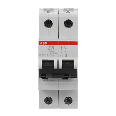 Автоматический выключатель ABB S202-K6 2CDS252001R0377, 6 А, 2 полюса, характеристика K, 400 В