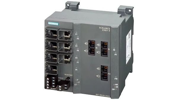 Промышленный коммутатор Siemens SCALANCE X307-3LD 6GK5307-3BM10-2AA3, управляемый, 7 портов 10/100 Мбит/с RJ45, 3 порта 1000 Мбит/с SC одномодовый, питание 24 В DC