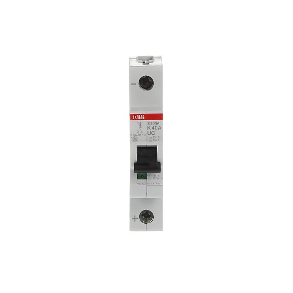 Автоматический выключатель ABB S201M-K40UC 2CDS271061R0557, 40 А, 1 полюс, характеристика K, 230 В DC