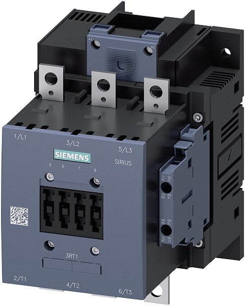 Контактор Siemens 3RT1055-6AP36, 3-полюсный, номинальный ток 150 А, мощность 75 кВт при 400 В AC (50-60 Гц), катушка управления 220-240 В AC/DC, дополнительные контакты 2 NO + 2 NC