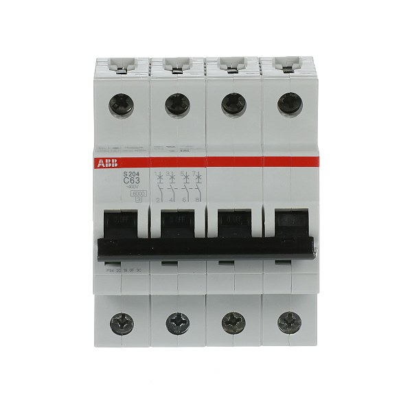 Автоматический выключатель ABB S204-C63 2CDS254001R0634, 63 А, 4 полюса, характеристика C, 400 В