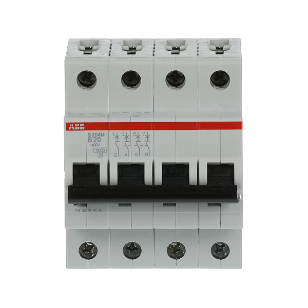 Автоматический выключатель ABB S204M-B20 2CDS274001R0205, 20 А, 4 полюса, характеристика B, 400 В