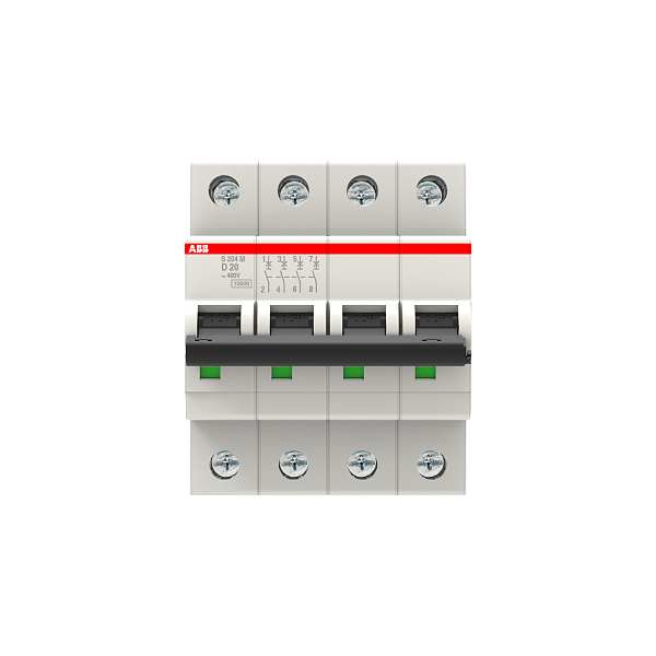 Автоматический выключатель ABB S204M-D20 2CDS274001R0201, 20 А, 4 полюса, характеристика D, 400 В