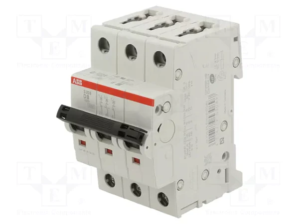 Автоматический выключатель ABB S203-D8 2CDS253001R0081, 8 А, 3 полюса, характеристика D, 400 В