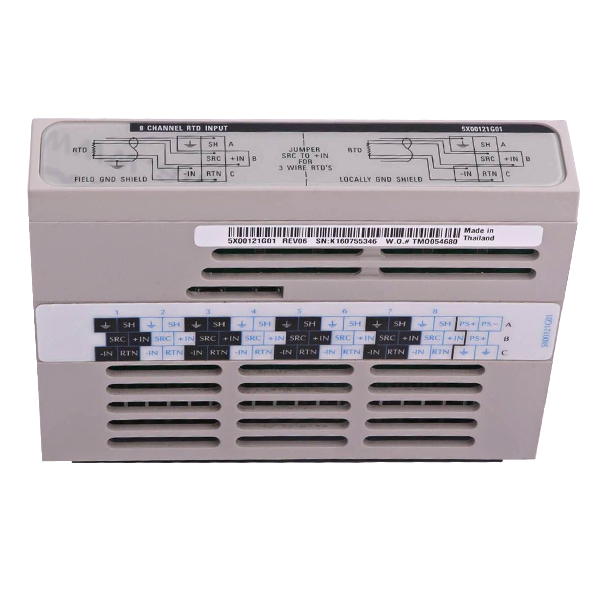 Модуль ввода термосопротивлений Emerson Ovation 5X00121G01, 8 каналов, диапазон температур –200…+800 °C, точность ±0,1%, питание 24 В DC, интеграция с DCS Ovation