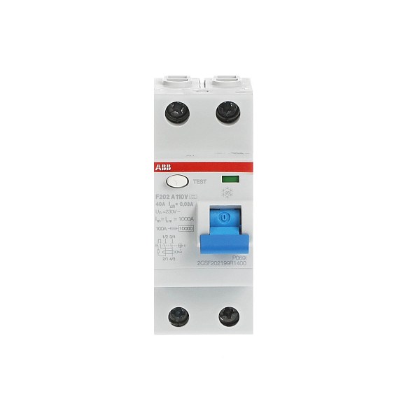 УЗО ABB F202 A-40/0.03 110V 2CSF202199R1400, 40 А, 2 полюса, тип A, ток утечки 30 мА, 110 В