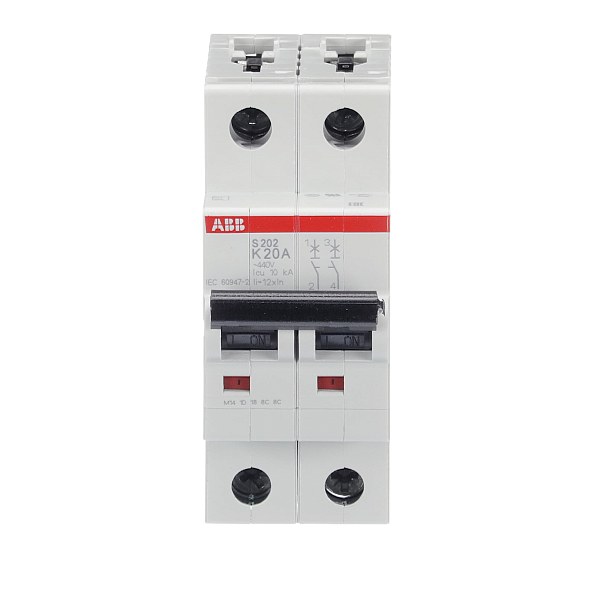 Автоматический выключатель ABB S202-K20 2CDS252001R0487, 20 А, 2 полюса, характеристика C, 230 В