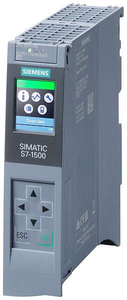 Контроллер Siemens SIMATIC S7-1500 CPU 1511-1 PN 6ES7511-1AK02-0AB0, рабочая память 150 КБ для программ и 1 МБ для данных, интерфейс PROFINET IRT с 2-портовым коммутатором