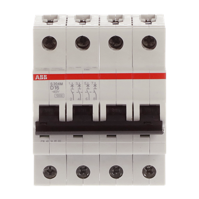 Автоматический выключатель ABB S204M-D16 2CDS274001R0161, 16 А, 4 полюса, характеристика D, 400 В