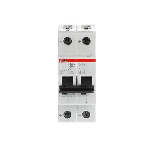 Автоматический выключатель ABB S202M-K6UC 2CDS272061R0377, 6 А, 2 полюса, характеристика K, 230 В