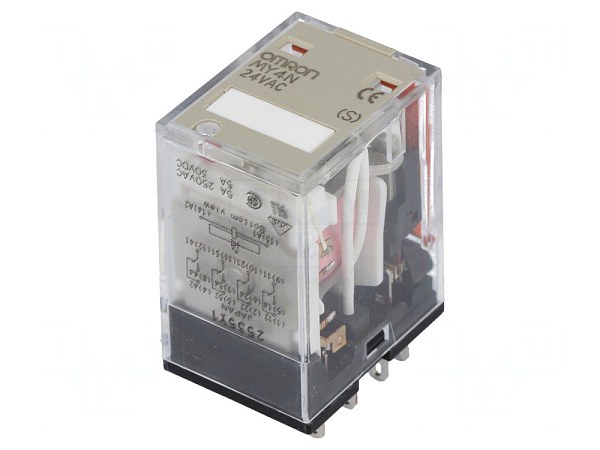 Реле промежуточное OMRON MY4N, 4PDT, 5 А, 24 В DC, с индикацией