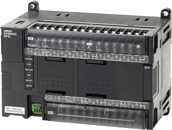 Контроллер OMRON CP1L-EM40DR-D-IN – модульное устройство, 40 входов/выходов, поддержка цифровых сигналов, встроенная память 8 КБ, коммуникационные порты RS-232, RS-485