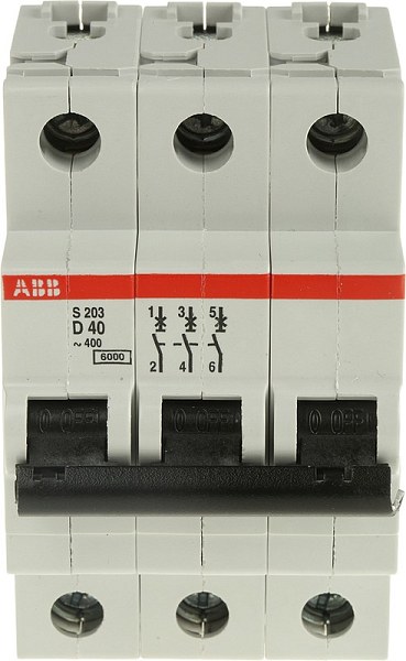 Автоматический выключатель ABB S203-D40 2CDS253001R0401, 40 А, 3 полюса, характеристика D, 400 В