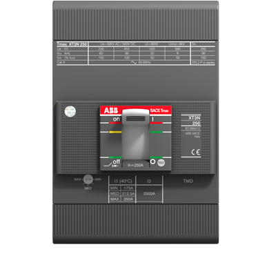 Автоматический выключатель ABB XT3N 250 TMD 250-2500 1SDA068059R1, 250 А, 3-полюсный, фиксированный монтаж