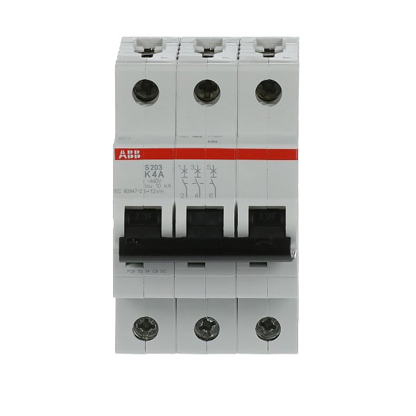 Автоматический выключатель ABB S203-K4 2CDS253001R0337, 4 А, 3 полюса, характеристика K, 230 В