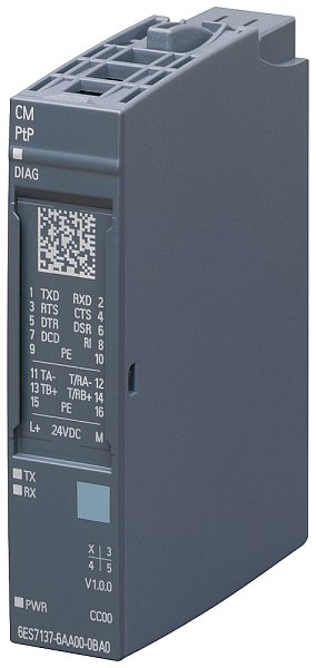 Коммуникационный модуль Siemens 6ES7137-6AA01-0BA0, SIMATIC ET 200SP CM PTP, интерфейсы RS-232, RS-422, RS-485, поддержка протоколов Freeport, 3964(R), USS, MODBUS RTU Master/Slave, скорость передачи данных до 250 кбит/с