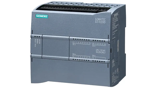 Программируемый контроллер Siemens SIMATIC S7-1200 CPU 1214C 6ES7214-1HG40-0XB0, питание 24 В DC, 14 дискретных входов 24 В DC, 10 релейных выходов 2 А, 2 аналоговых входа 0–10 В