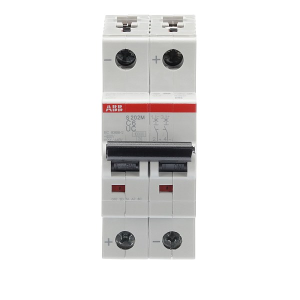 Автоматический выключатель ABB S202M-C6UC 2CDS272061R0064, 6 А, 2 полюса, характеристика C, 230 В