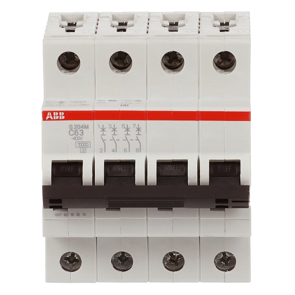 Автоматический выключатель ABB S204M-C63 2CDS274001R0634, 63 А, 4 полюса, характеристика C, 400 В