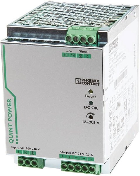 Источник питания Phoenix Contact QUINT-PS/1AC/24DC/20 (2866776), вход 1-фазный 100-240 В AC, выход 24 В DC, 20 А, 480 Вт, SFB-технология