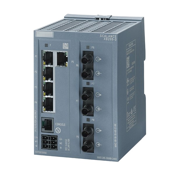 Промышленный коммутатор Siemens SCALANCE XB205-3 6GK5205-3BB00-2TB2, управляемый, 5 портов 10/100 Мбит/с RJ45, 3 порта 100 Мбит/с многомодовый FO ST