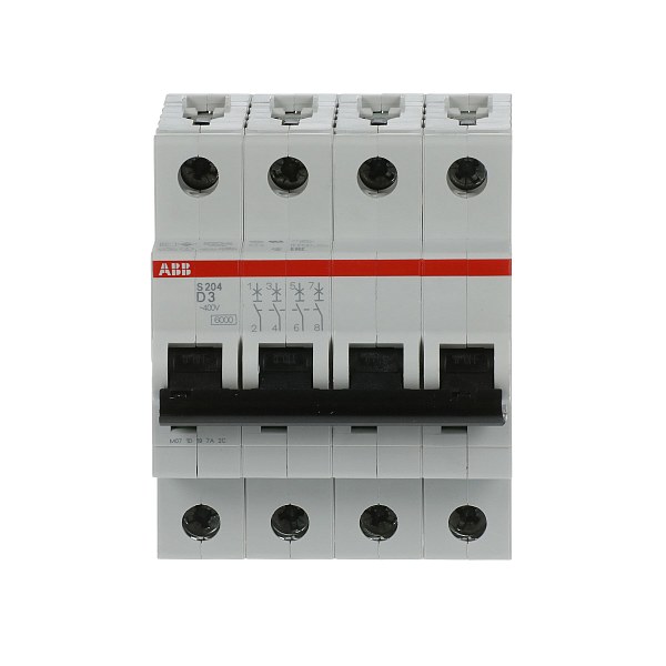 Автоматический выключатель ABB S204-D3 2TAZ116400R0031, 3 А, 4 полюса, характеристика D, 400 В
