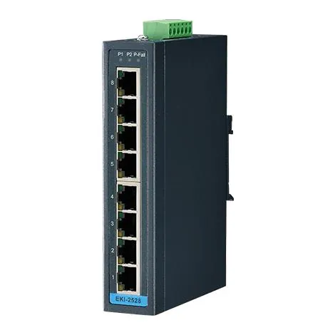 ​Промышленный коммутатор Advantech EKI-2528, 8 портов 10/100 Мбит/с RJ-45, питание 12–48 В DC, монтаж на DIN-рейку, рабочая температура -10…+60 °C