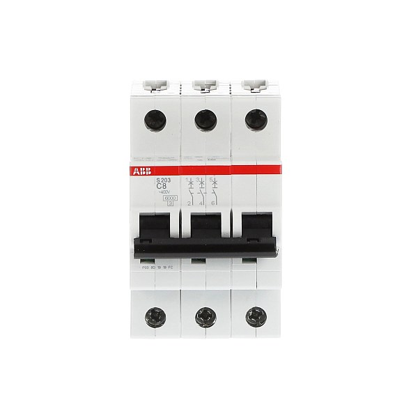 Автоматический выключатель ABB S203-C8 2CDS253001R0084, 8 А, 3 полюса, характеристика C, 400 В