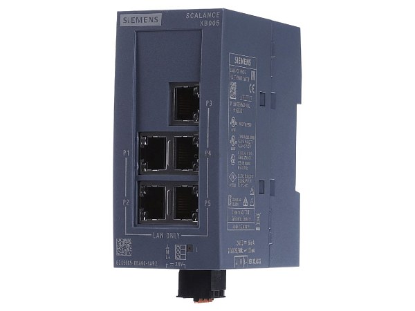 Промышленный коммутатор Siemens SCALANCE XB005 6GK5005-0BA00-1AB2, неуправляемый, 5 портов 10/100 Мбит/с RJ45, светодиагностика, питание 24 В AC/DC, степень защиты IP20