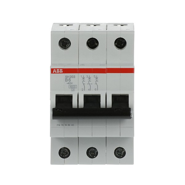 Автоматический выключатель ABB SH203-B6 2CDS213001R0065, 6 А, 3 полюса, характеристика B, 400 В