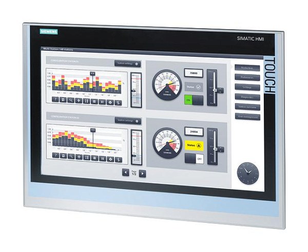 Панель оператора Siemens 6AV2124-0UC02-0AX1, серия SIMATIC HMI TP1900 Comfort, 18.5" TFT сенсорный экран, 1366×768, 16 млн цветов, 24 МБ память, интерфейсы PROFINET, PROFIBUS, RS422/485, 2×USB, IP65/IP20