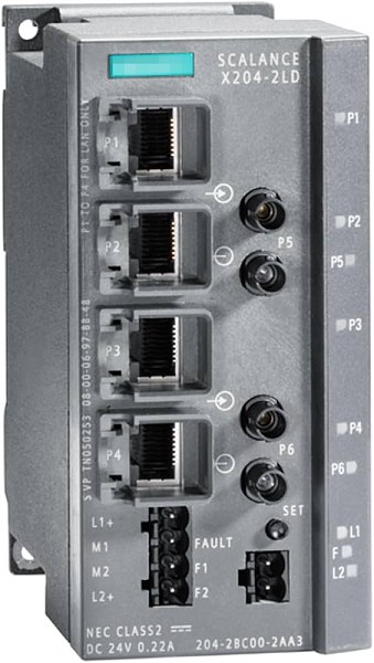 Промышленный коммутатор Siemens SCALANCE X204-2LD 6GK5204-2BC10-2AA3, управляемый, 4 порта 10/100 Мбит/с RJ45, 2 порта 100 Мбит/с одномодовый BFOC