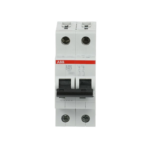 Автоматический выключатель ABB S202-D63 2CDS252001R0631, 63 А, 2 полюса, характеристика D, 400 В