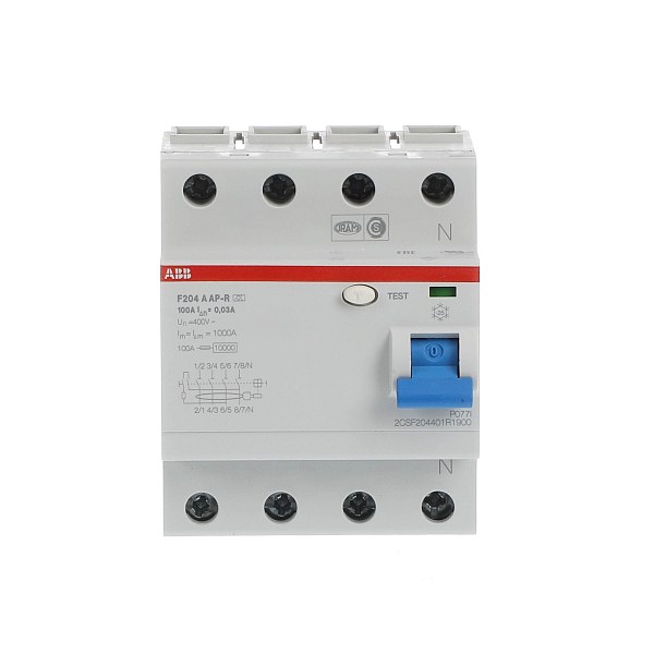 УЗО ABB F204 A-100/0.03 AP-R 2CSF204401R1900, 100 А, 4 полюса, тип A, 30 мА