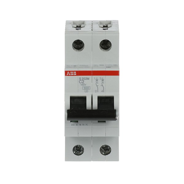 Автоматический выключатель ABB S202M-C2 2TAZ117200R0024, 2 А, 2 полюса, характеристика C, 400 В